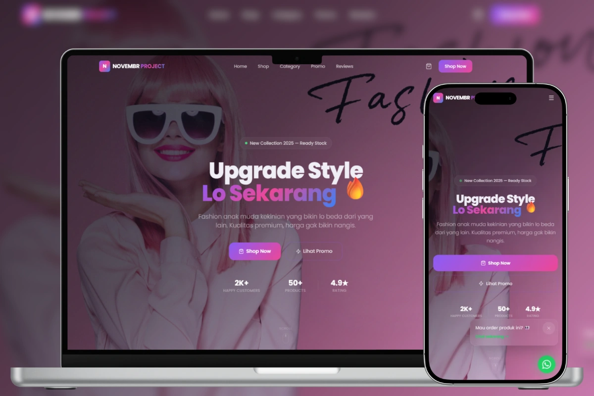 Website toko online fashion dengan desain minimalis dan fitur keranjang belanja